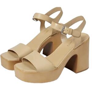 Nine West Platform Block Heel Sandals 11 Y2K Chunky Party Wedding Beige Nude
